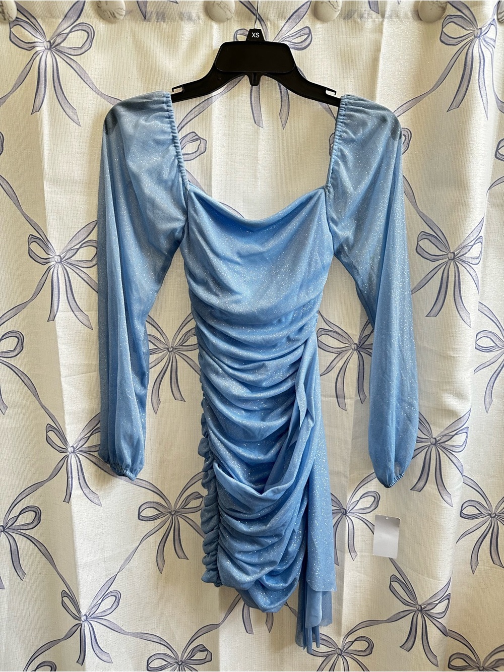 Kohl's Jump Light Blue Sparkle Ruched Long-Sleeve Mini Dress — Size XS